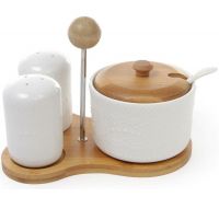 Набор для специй Ceram-Bamboo (сахар, соль, перец) на бамбуковой подставке