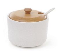 Сахарница Ceram-Bamboo 300мл (Ø9.7см) с ложкой и бамбуковой крышкой
