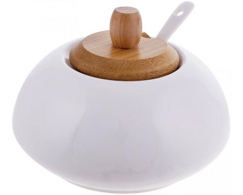 Сахарница Ceram Bamboo Ø12х9см с ложкой и деревянной крышкой
