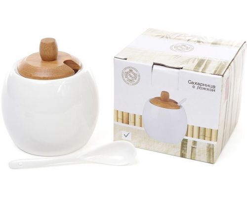 Сахарница Ceram Bamboo Ø9х12см с ложкой и деревянной крышкой Сахарница Ceram Bamboo Ø9х12см с ложкой и деревянной крышкой