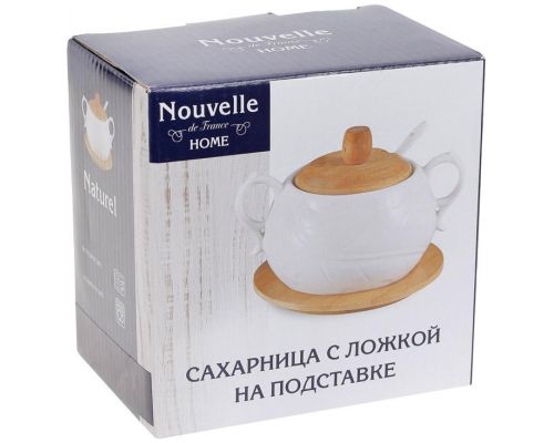 Сахарница фарфоровая Nouvelle Home Лист 400мл с двумя ручками на подставке-костере Сахарница фарфоровая Nouvelle Home Лист 400мл с двумя ручками на подставке-костере