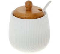 Сахарница фарфоровая Nouvelle Home Viola 350мл, Ø9х11см с ложкой и деревянной крышкой