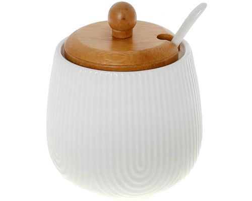 Сахарница фарфоровая Nouvelle Home Viola 350мл, Ø9х11см с ложкой и деревянной крышкой Сахарница фарфоровая Nouvelle Home Viola 350мл, Ø9х11см с ложкой и деревянной крышкой