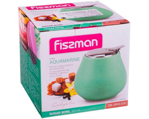 Сахарница керамическая Fissman ProfiTea 600мл с откидной крышкой, аквамарин Сахарница керамическая Fissman ProfiTea 600мл с откидной крышкой, аквамарин