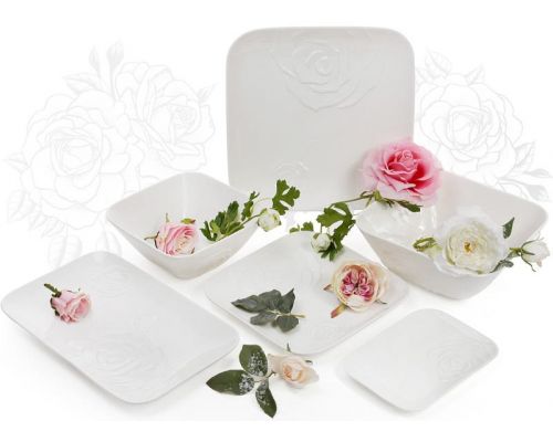 Большой фарфоровый салатник "White Rose" квадратный 2.8л (белый фарфор) Большой фарфоровый салатник "White Rose" квадратный 2.8л (белый фарфор)