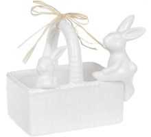 Конфетница декоративная "Корзина с кроликами" 15.8х10.8х12.5см, белый