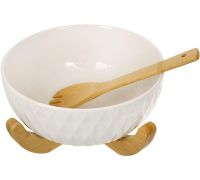 Салатница фарфоровая Ceram-Bamboo "Romb" 3л на бамбуковой подставке и салатной ложкой