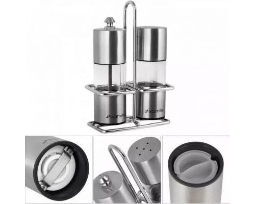 Набор для специй Kamille Grinder Set перцемолка и солонка на подставке 10х14.5см