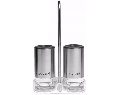 Набір для спецій Kamille Grinder Set перечниця / сільничка 2х40мл на сталевій підставці 10х17см