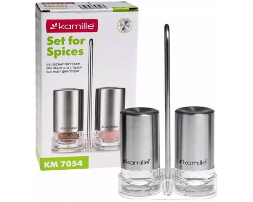 Набір для спецій Kamille Grinder Set перечниця / сільничка 2х40мл на сталевій підставці 10х17см