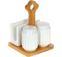 Набор для специй Nouvelle Home Naturel солонка, перечница и салфетница на бамбуковой подставке, 16см