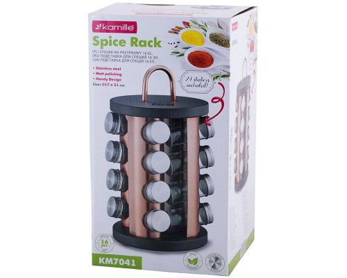 Набір ємностей для спецій Kamille Spice Rak 16 спецовників на круглій підставці 28х19х19см