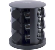 Набор емкостей для специй Kamille Spice Rak Black 12 спецовников на круглой подставке