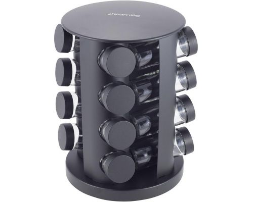 Набор емкостей для специй Kamille Spice Rak Black 16 спецовников на круглой подставке