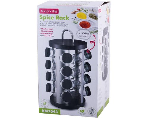 Набор емкостей для специй Kamille Spice Silver 16 спецовников на круглой подставке 28х19х19см Набор емкостей для специй Kamille Spice Silver 16 спецовников на круглой подставке 28х19х19см