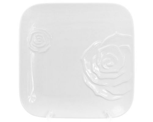 Набор 3 фарфоровые обеденные тарелки "White Rose" 25x25см (белый фарфор)