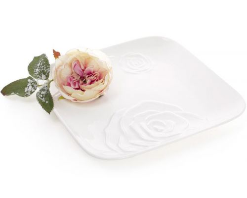 Набор 3 фарфоровые обеденные тарелки "White Rose" 25x25см (белый фарфор)