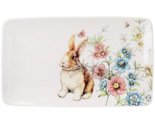 Набор 6 фарфоровых тарелок Happy Rabbit 21х13см, прямоугольные