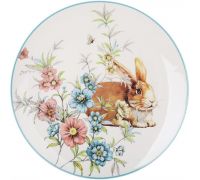 Набор 6 фарфоровых тарелок Happy Rabbit Ø27см, круглые с голубой каймой