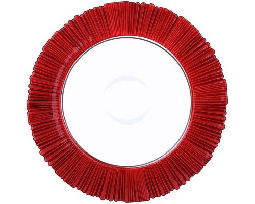 Набор 6 стеклянных тарелок "Fleur Red" Ø33см, красный